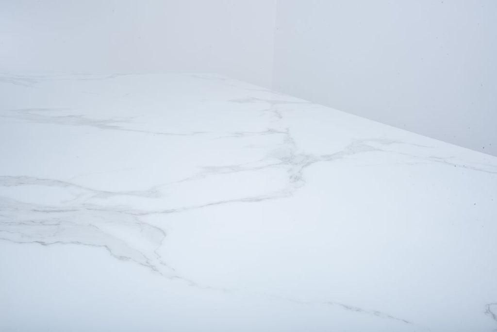 Oakwood Ottavia 1.8M White Marble Dining Table with 6 Lion Knockerback Dining Chairs