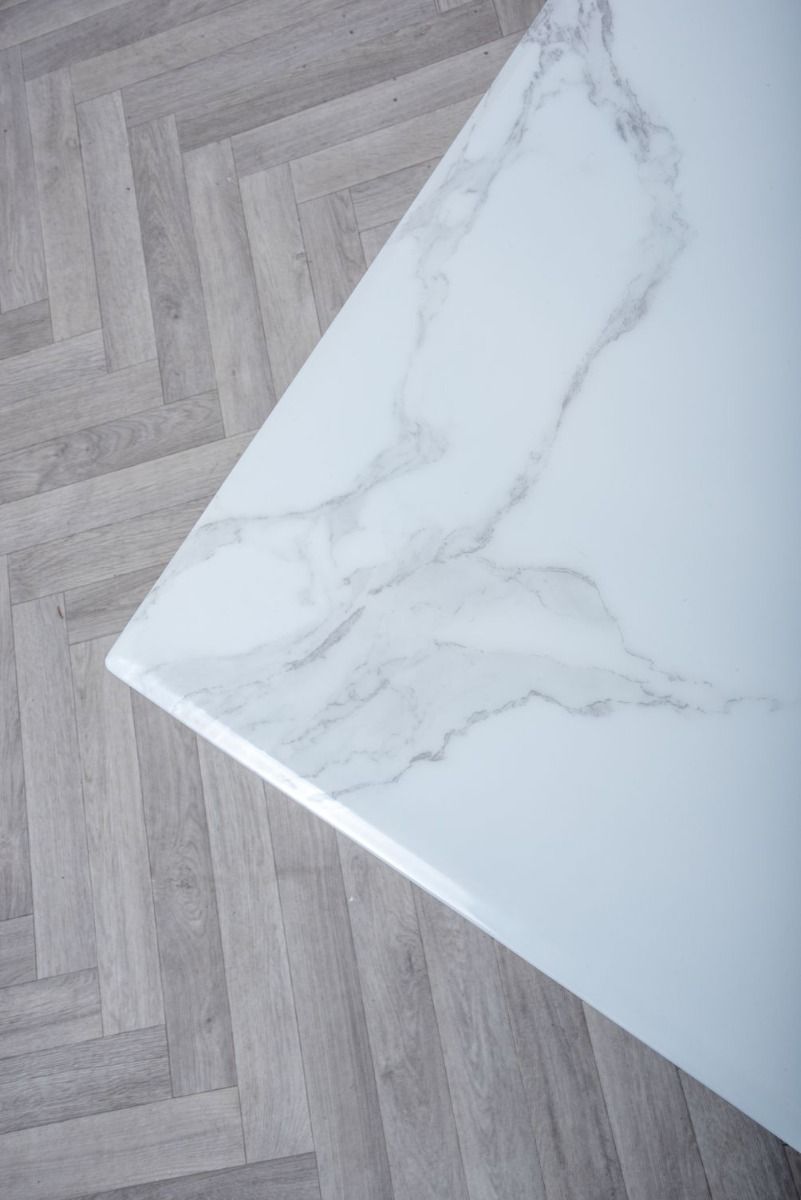 Oakwood Ottavia 1.8M White Marble Dining Table with 6 Ring Knockerback Dining Chairs