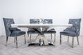 Oakwood Ottavia 1.8M White Marble Dining Table with 6 Lion Knockerback Dining Chairs