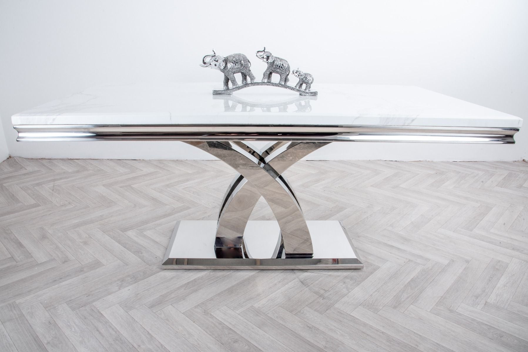 Oakwood Ottavia 1.8M White Marble Dining Table with 6 Lewis Chairs