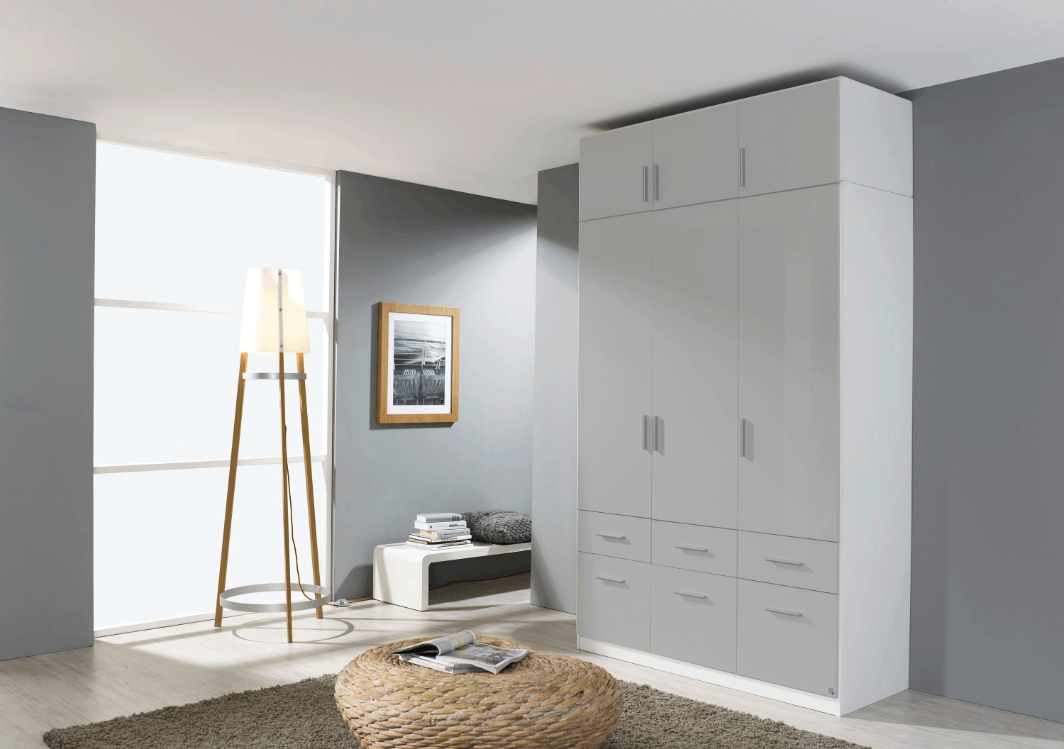 Oakwood Rauch Celle 3 Door 6 Drawer Hinged Door Combi Wardrobe With Top Unit