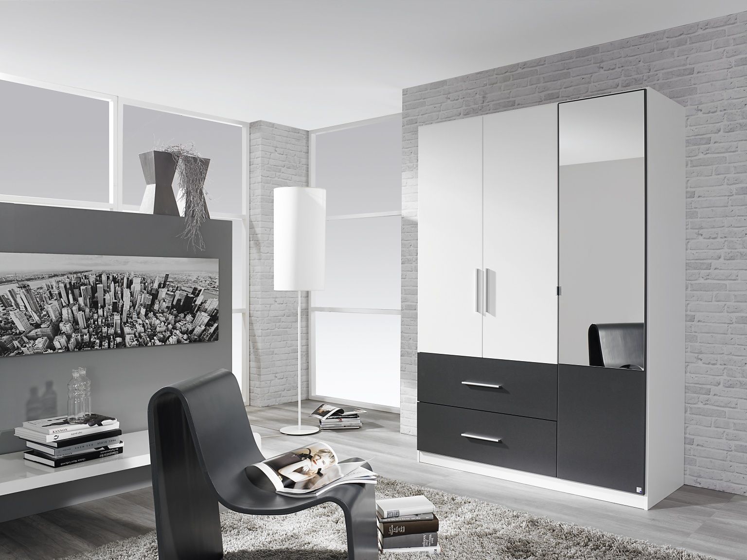 Oakwood Rauch Alvor 3 Door Alpine White Combi Mirrored Wardrobe