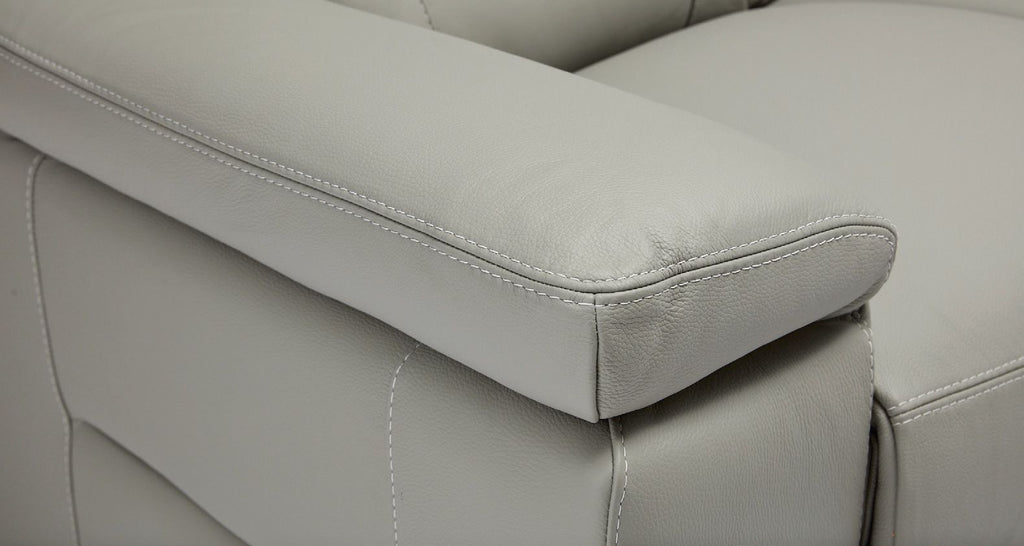 Oakwood Osbourne Italian Grey Full Natural Grain Thick Leather 3 Seater Sofa