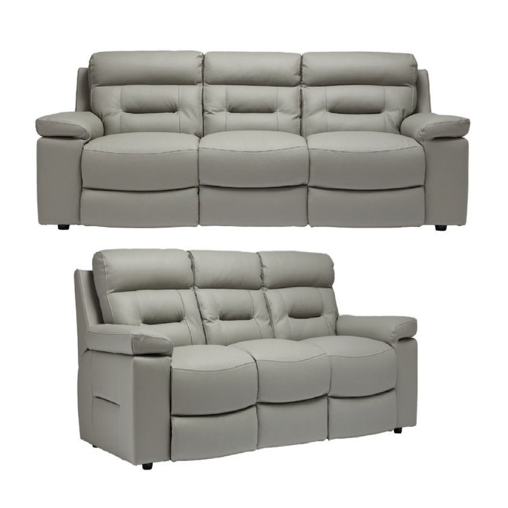 Oakwood Osbourne Italian Grey Full Natural Grain Thick Leather 3 Seater Sofa