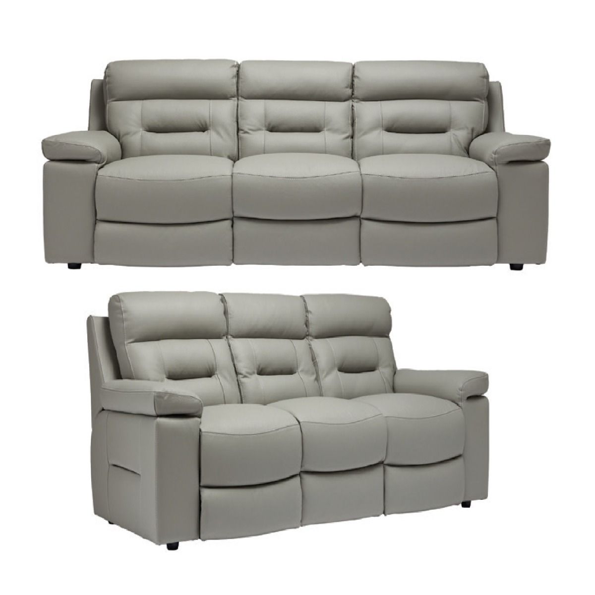 Oakwood Osbourne Italian Grey Full Natural Grain Thick Leather 3 Seater Sofa