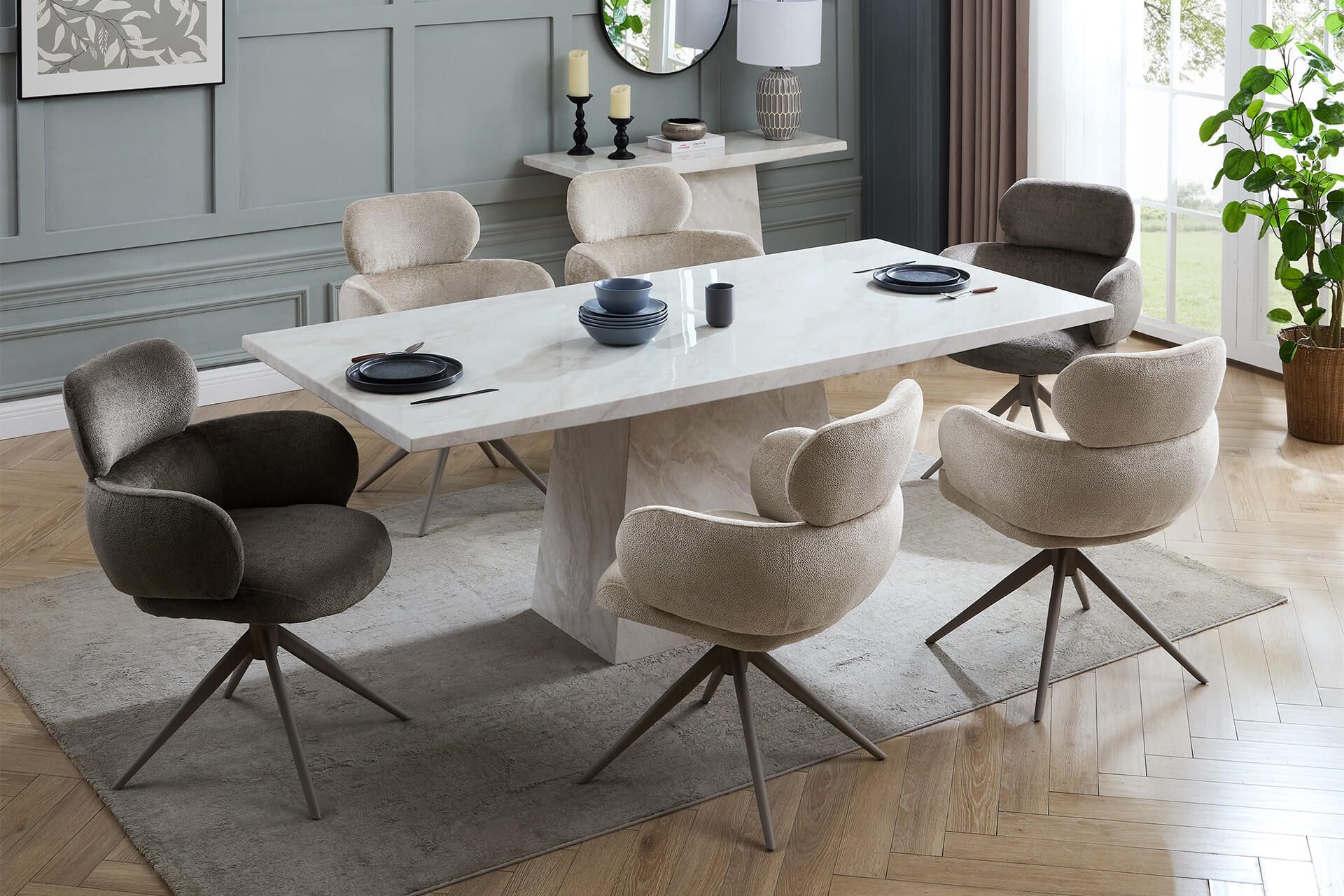 Oakwood Apollo 1.6m Marble Dining  Table Set