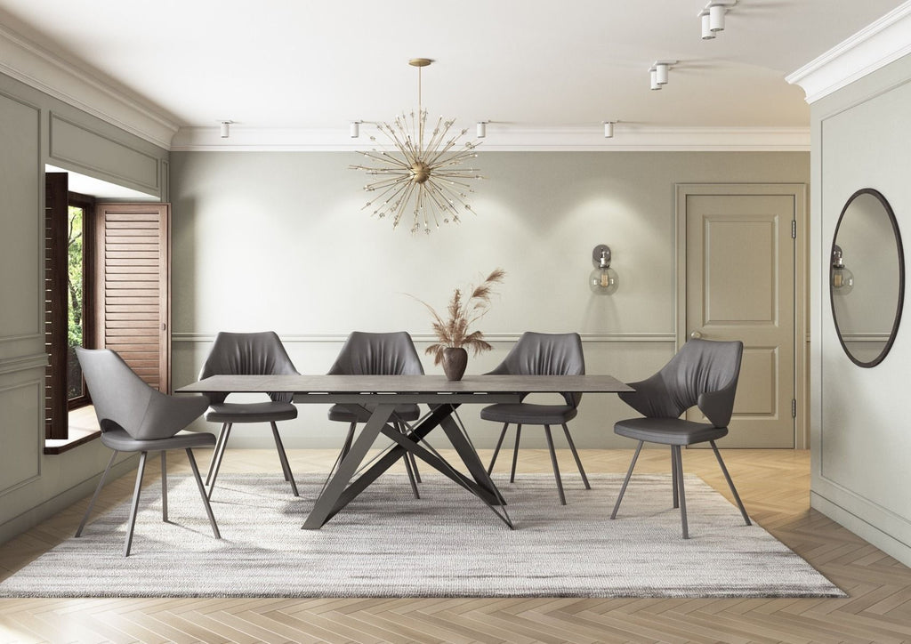 Oakwood Aquila ext grey slate ceramic dining table with Zola dining chairs