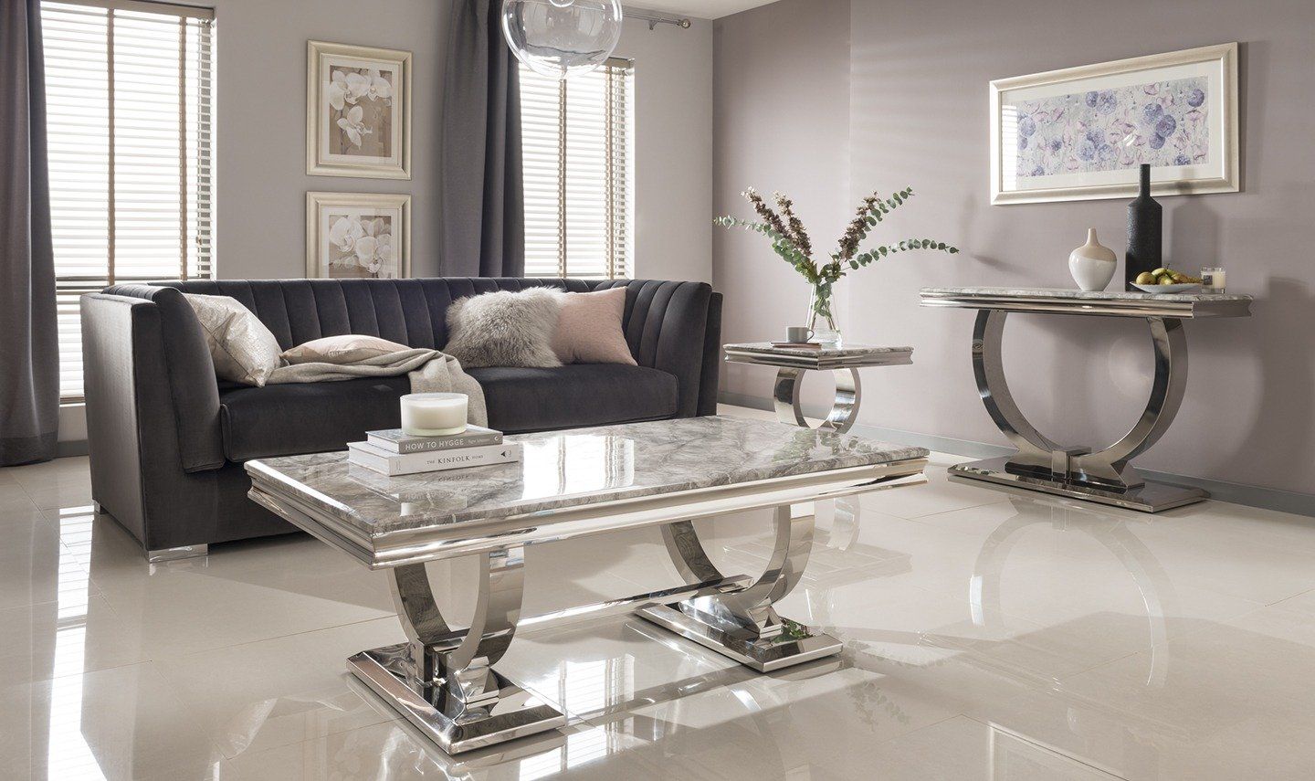 Oakwood Arianna Light Grey Marble Top Console Table