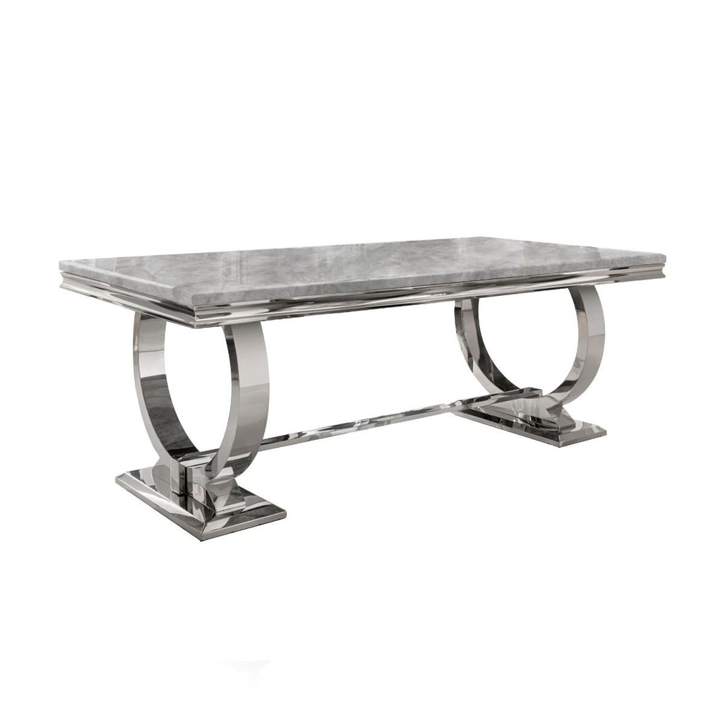 Oakwood Arianna 1.8M Grey Marble Dining Table With Shimmer Knockerback Chairs