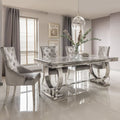 Oakwood Arianna 1.8M Grey Marble Dining Table With Shimmer Knockerback Chairs