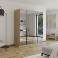 Oakwood Rauch Skyla Artisan Oak 4 Hinged Door Wardrobe with Full Grey Mirror Front