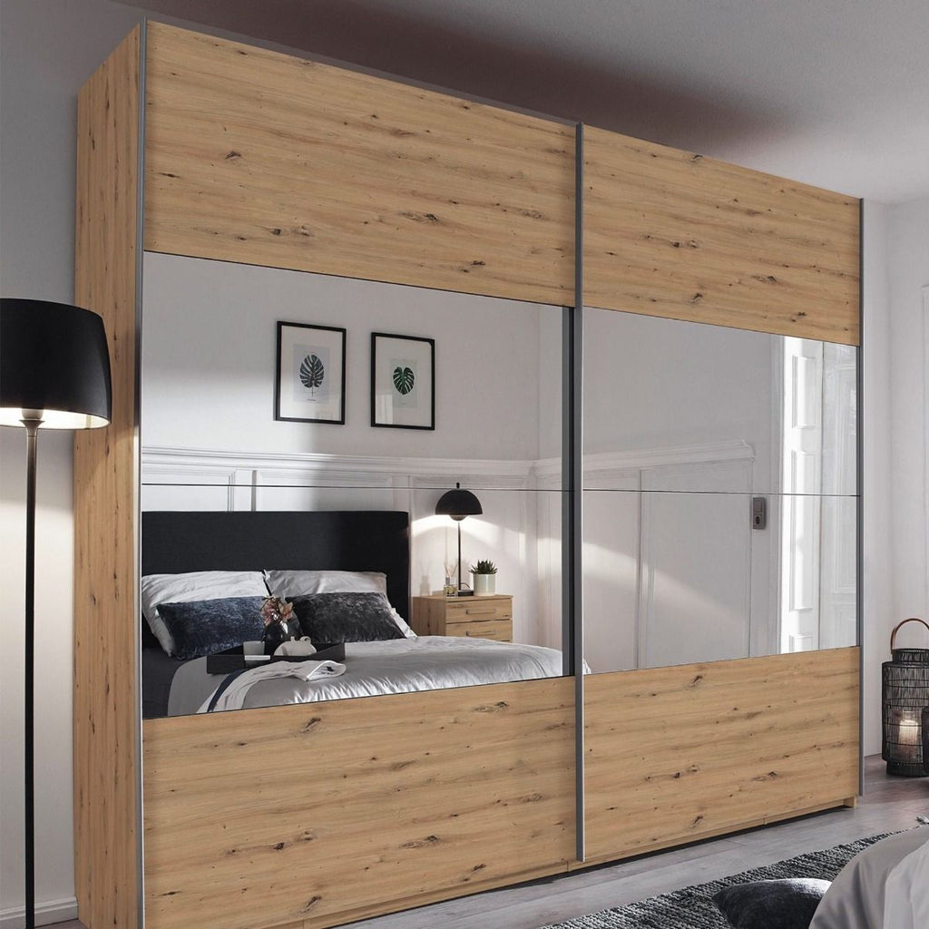 Oakwood Rauch Tarabo Artisan Oak and Mirror Front Sliding Door Wardrobe