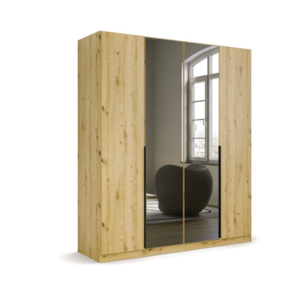 Oakwood Rauch Skyla Artisan Oak 4 Hinged Doors Wardrobe with Grey Mirror Front