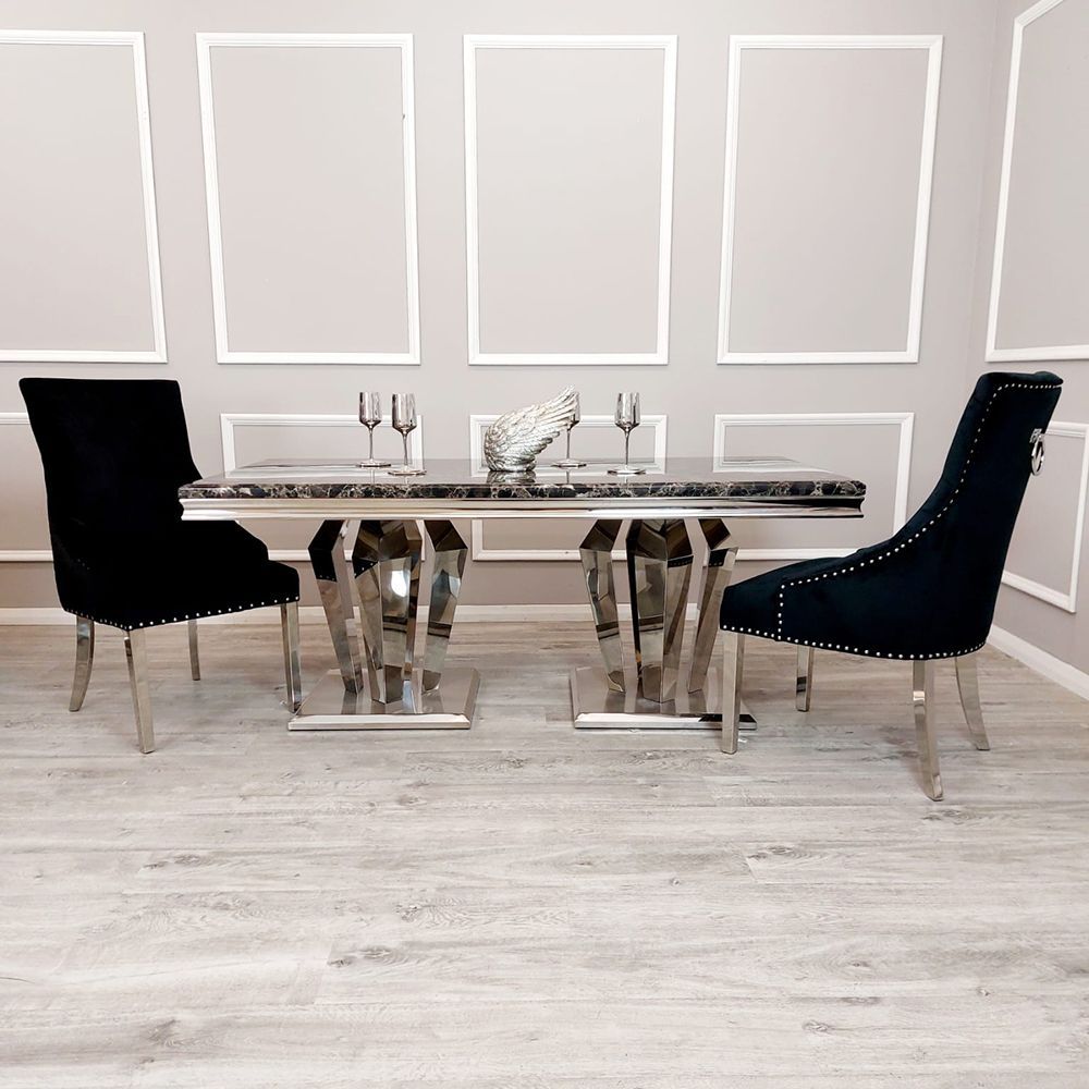 Oakwood Sorrento Black Marble Top Dining Table Set