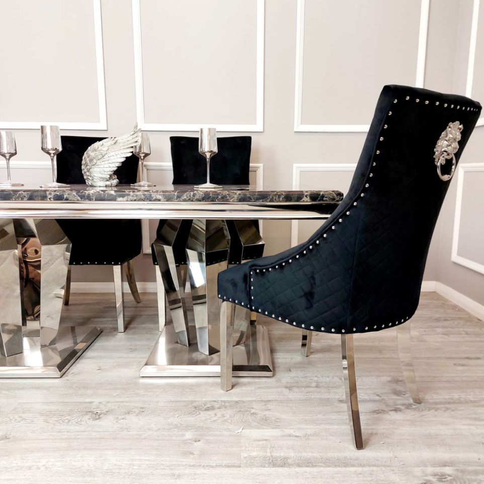 Oakwood Sorrento Black Marble Top Dining Table Set