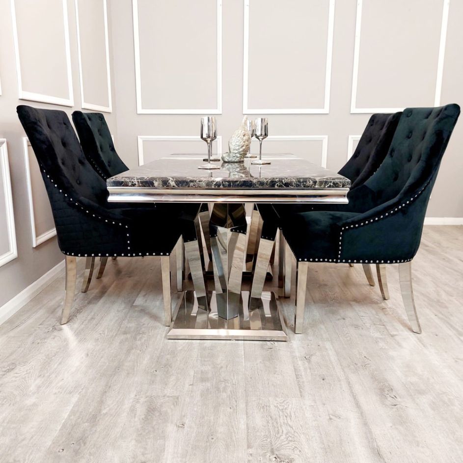 Oakwood Sorrento Black Marble Top Dining Table Set