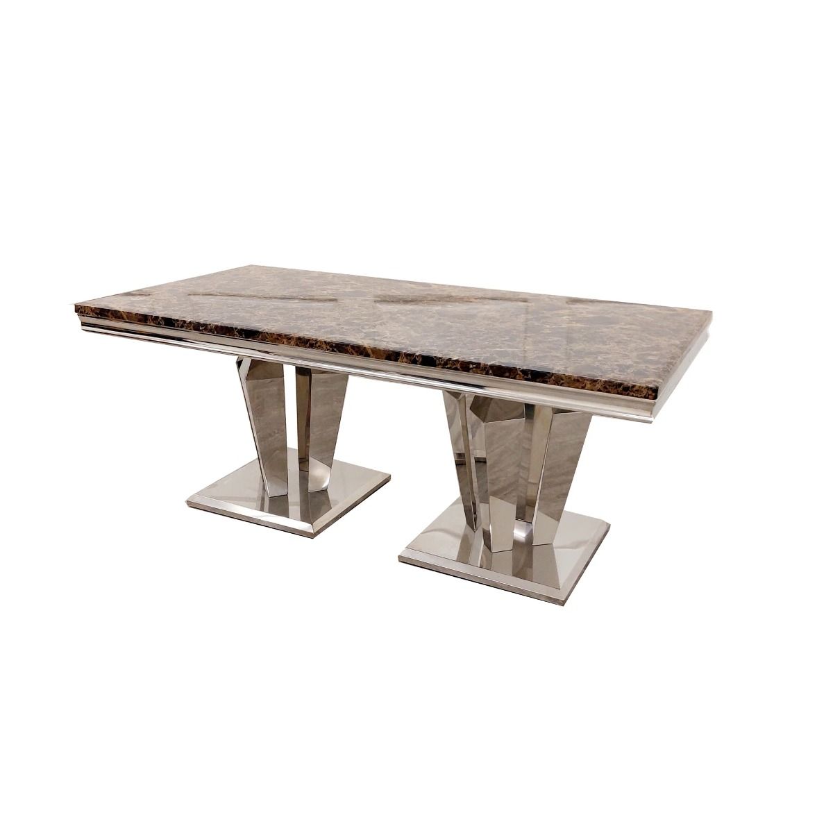 Oakwood Sorrento 1.8m Polished Steel & Brown and Black Marble Top Dining Table