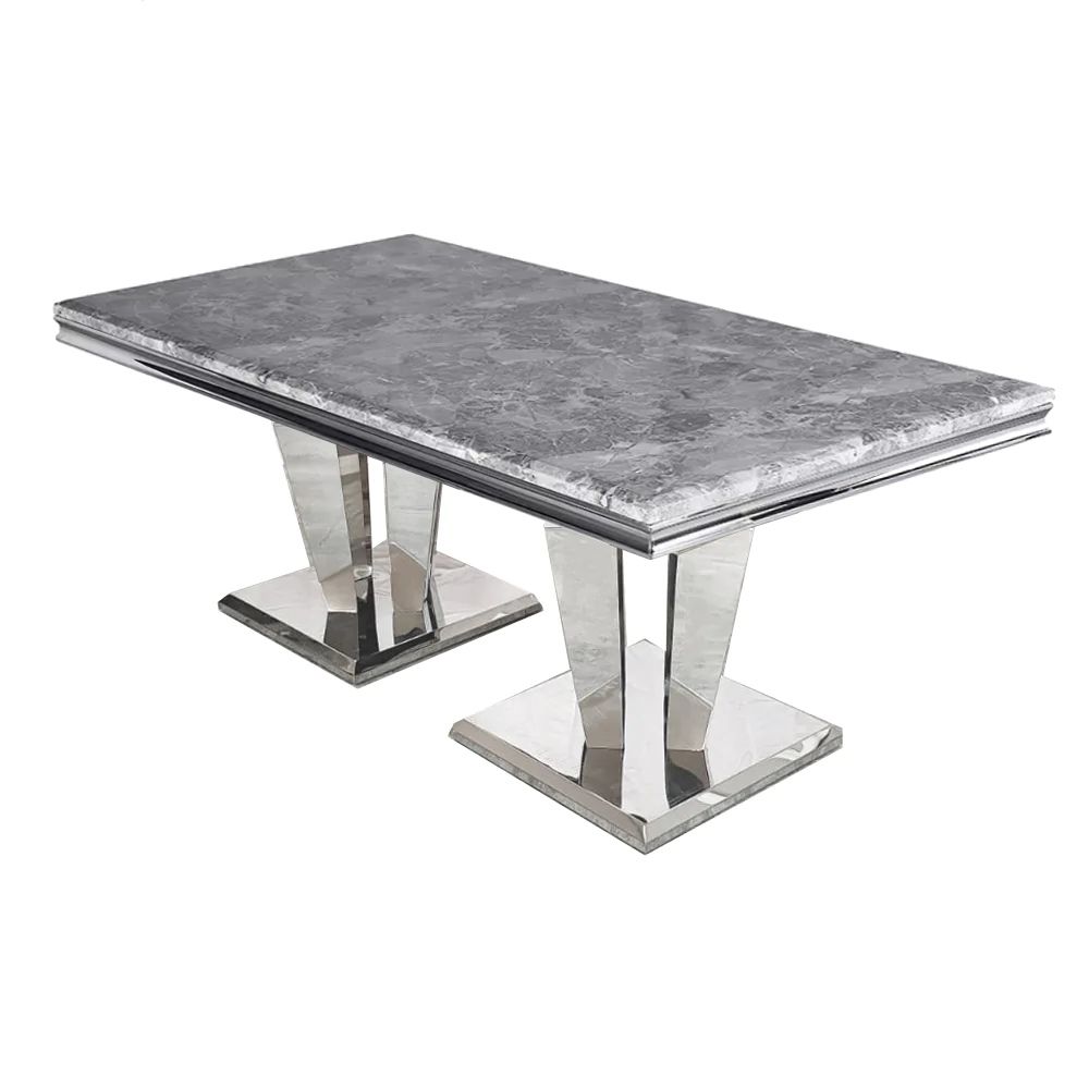Oakwood Sorrento 1.8m Polished Steel & Grey Marble Top Dining Table