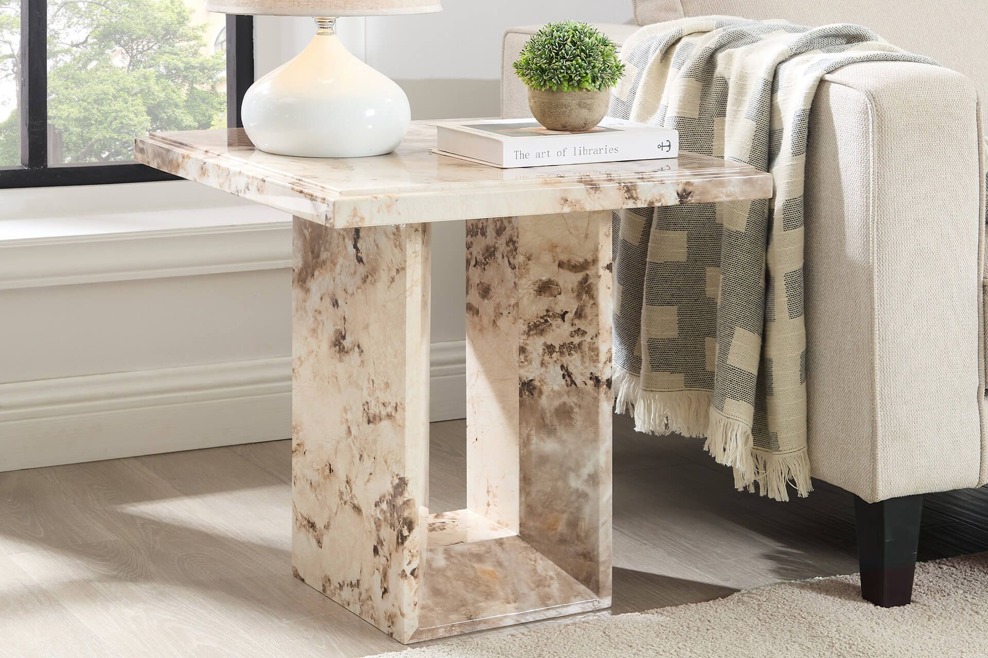 Oakwood Artemis Marble Lamp Table Mottled Mocha