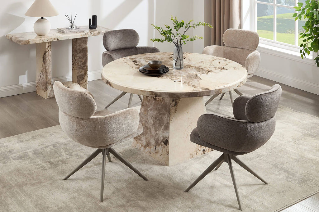 Oakwood Artemis Round Marble Dining Table Mottled Mocha