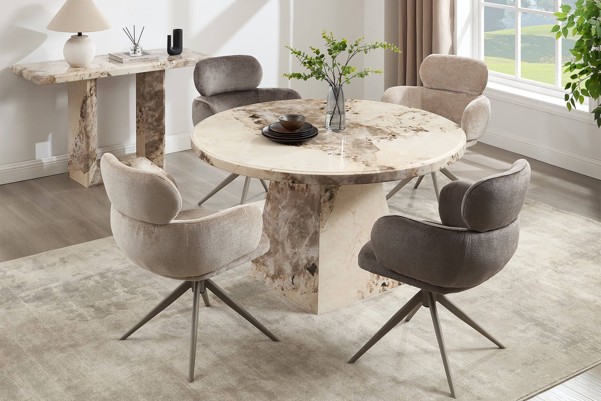 Oakwood Artemis Round Marble Dining Table Mottled Mocha