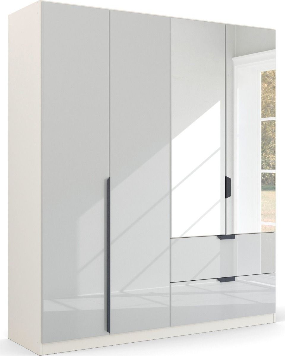Oakwood Rauch White Glass With Mirror Modern Quadra Spin 4 Door Combi 181CM Wardrobe