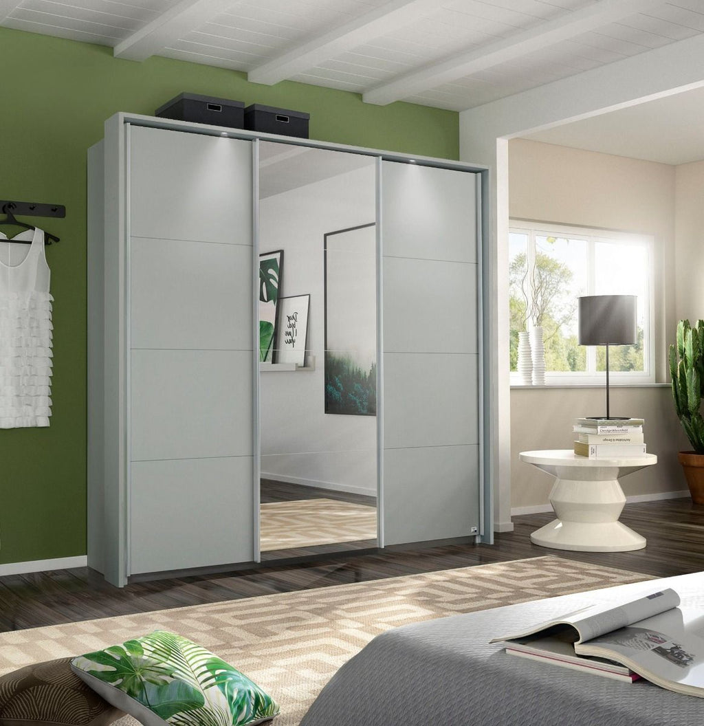 Oakwood Rauch Kulmbach Silk Grey Glass 3 Sliding Door Wardrobe