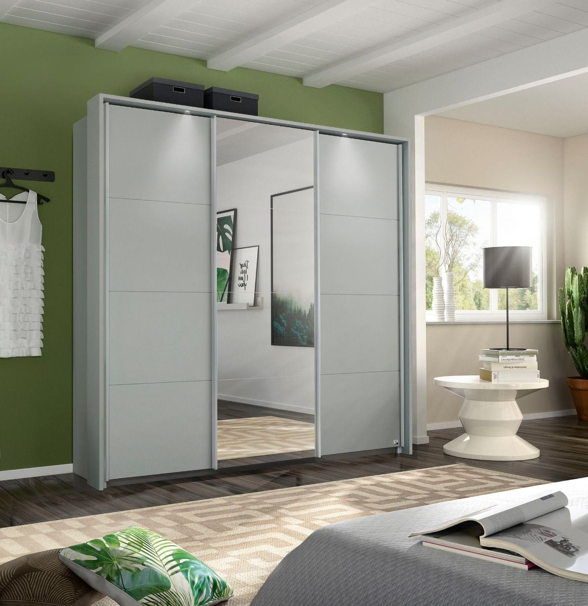 Oakwood Rauch Kulmbach Silk Grey Glass 3 Sliding Door Wardrobe