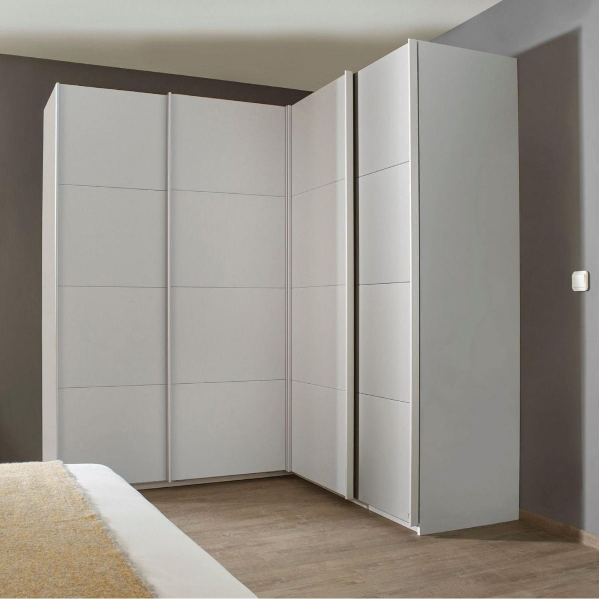 Oakwood Rauch Luma 181cm 4 Door Corner Sliding Wardrobe with 4 Decor Doors