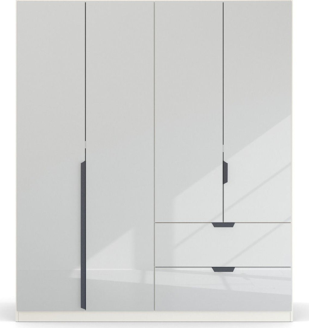 Oakwood Rauch White Glass Modern Quadra Spin 4 Door Combi 181CM Wardrobe