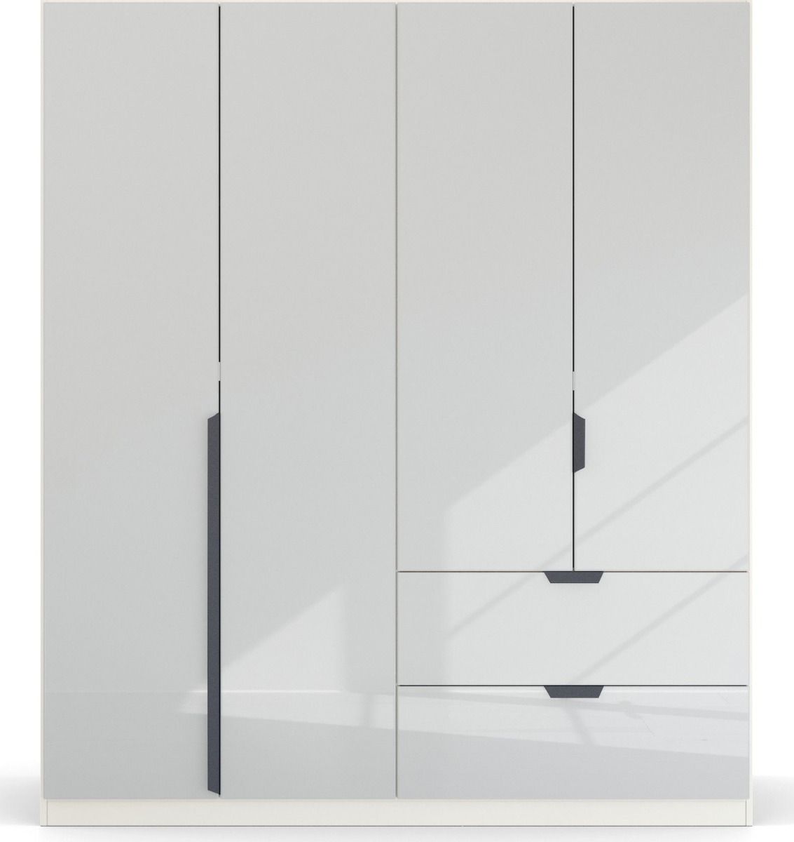 Oakwood Rauch White Glass Modern Quadra Spin 4 Door Combi 181CM Wardrobe