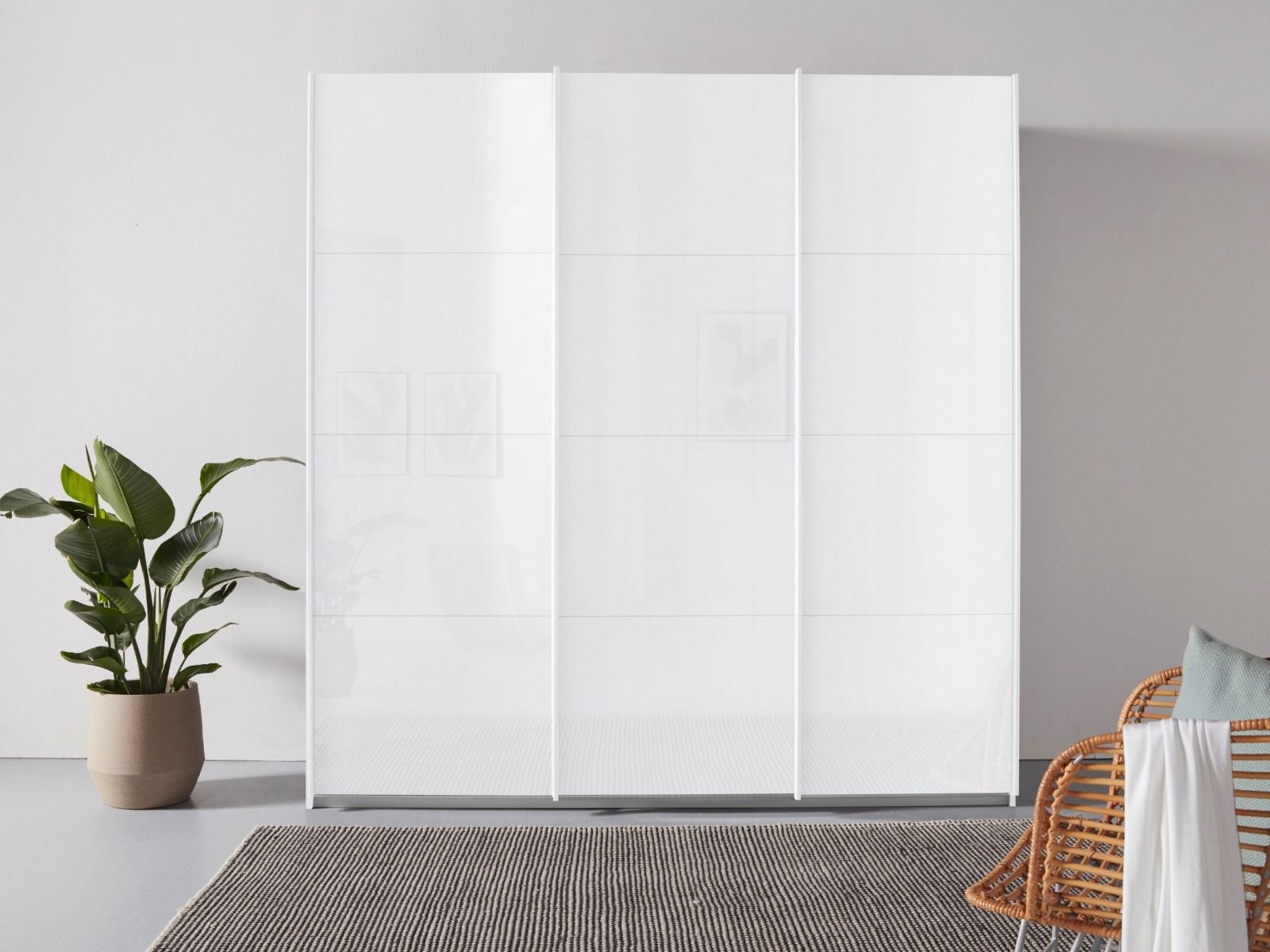 Oakwood Rauch Kulmbach White High Gloss 3 Sliding Door Wardrobe 203CM Wide