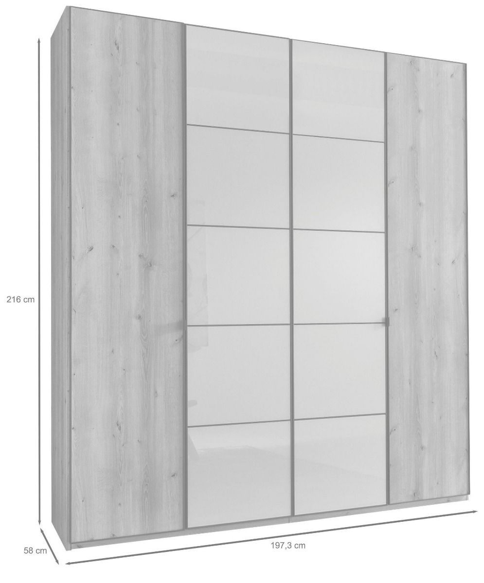 Oakwood Wiemann Quito Champagne and Champagne Glass With Mirror 4 Door Wardrobe - 200CM