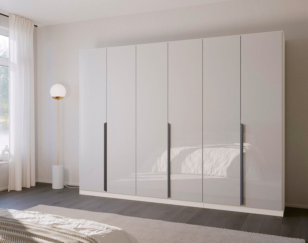 Oakwood Rauch White Glass Modern Quadra Spin 6 Door Hinged 271CM Wardrobe