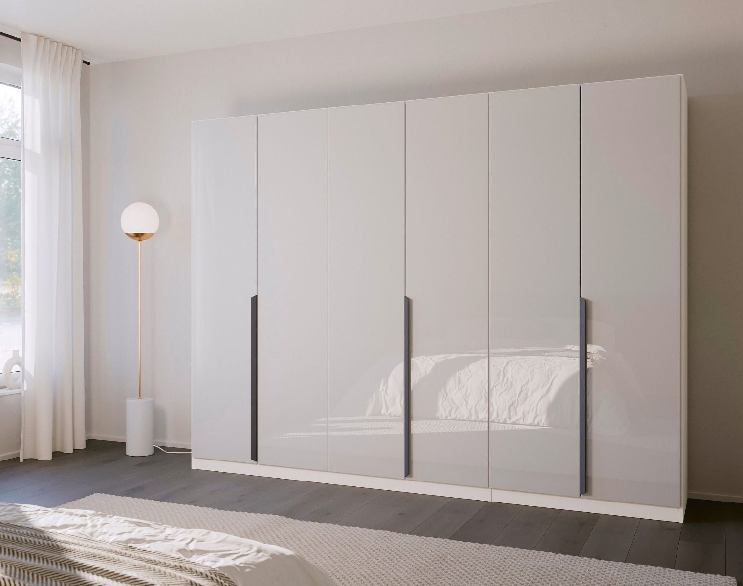Oakwood Rauch White Glass Modern Quadra Spin 6 Door Hinged 271CM Wardrobe