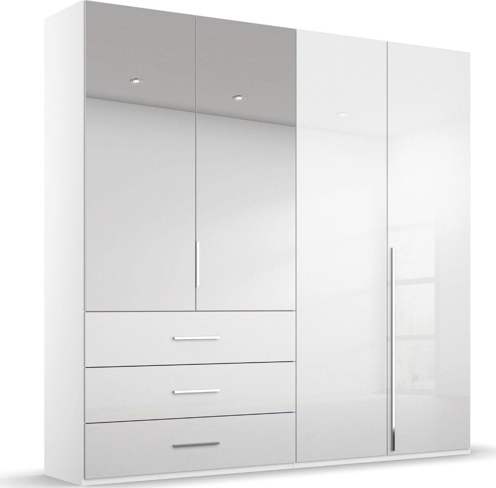 Oakwood Rauch Montclar 4 Door Hinged Combi High Gloss White Wardrobe with Premium Interior