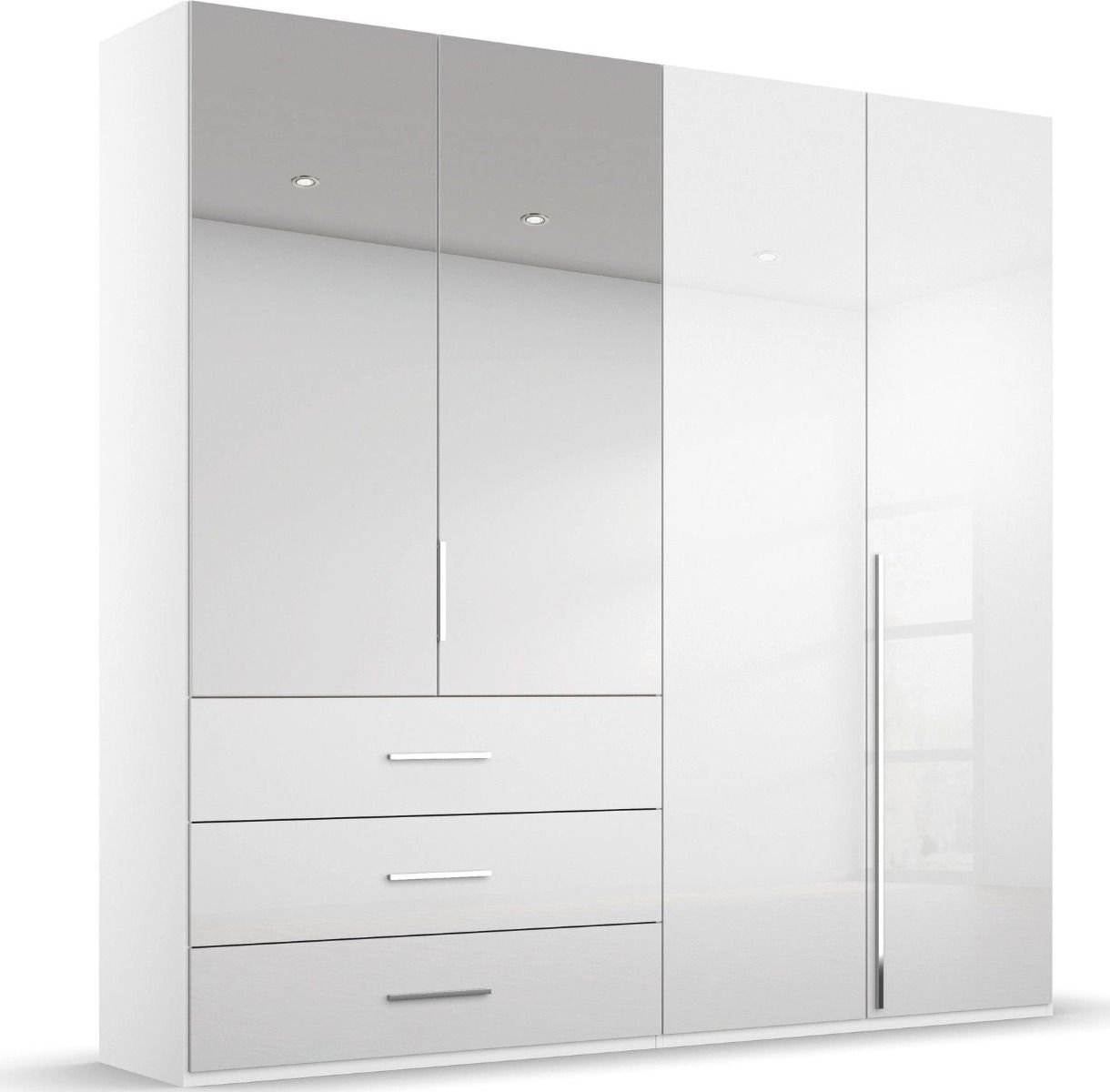 Oakwood Rauch Montclar 4 Door Hinged Combi High Gloss White Wardrobe with Premium Interior
