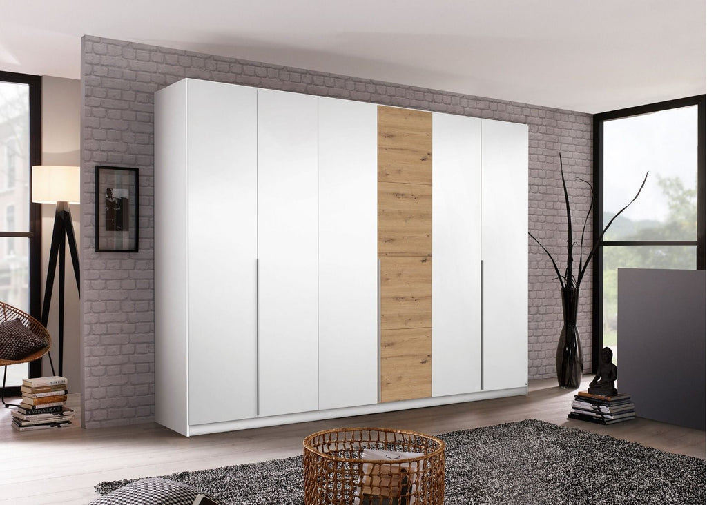 Oakwood Rauch Bellezza High Gloss White and Artisan Oak 6 Door Hinged wardrobe