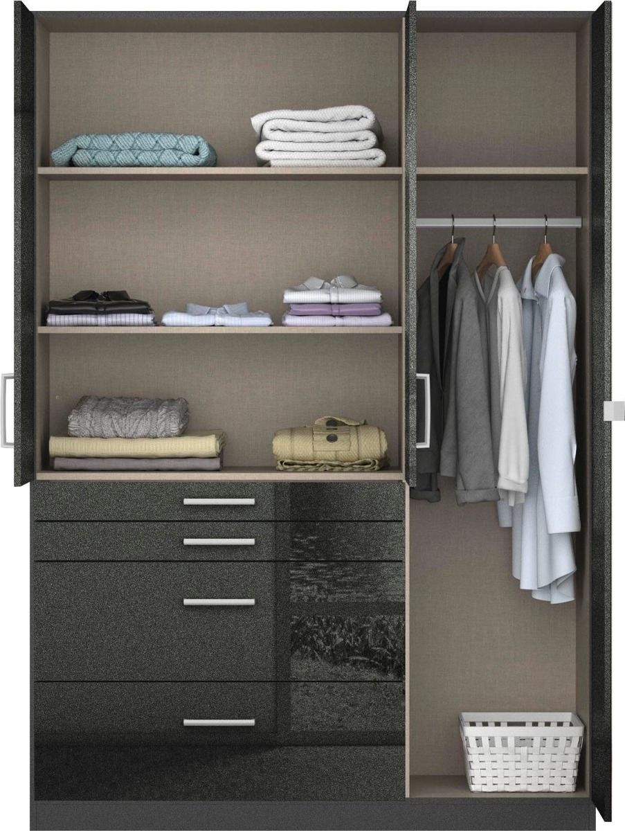 Oakwood Rauch Homburg High Gloss Grey Effect 3 Door Combi Wardrobe