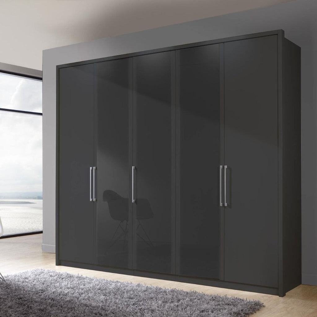 Oakwood Wiemann Berlin Graphite Glass & Mirror Front Hinged Door Wardrobe