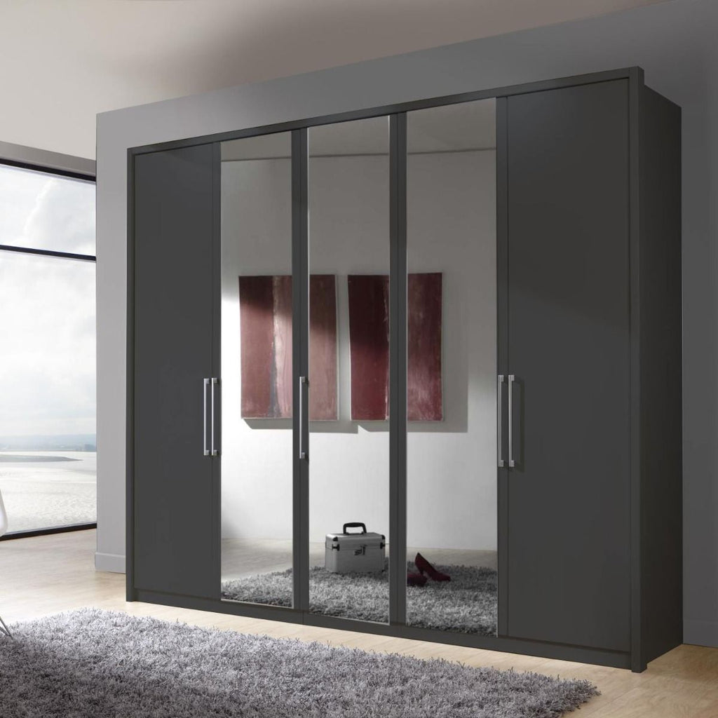 Oakwood Wiemann Berlin Graphite Glass & Mirror Front Hinged Door Wardrobe