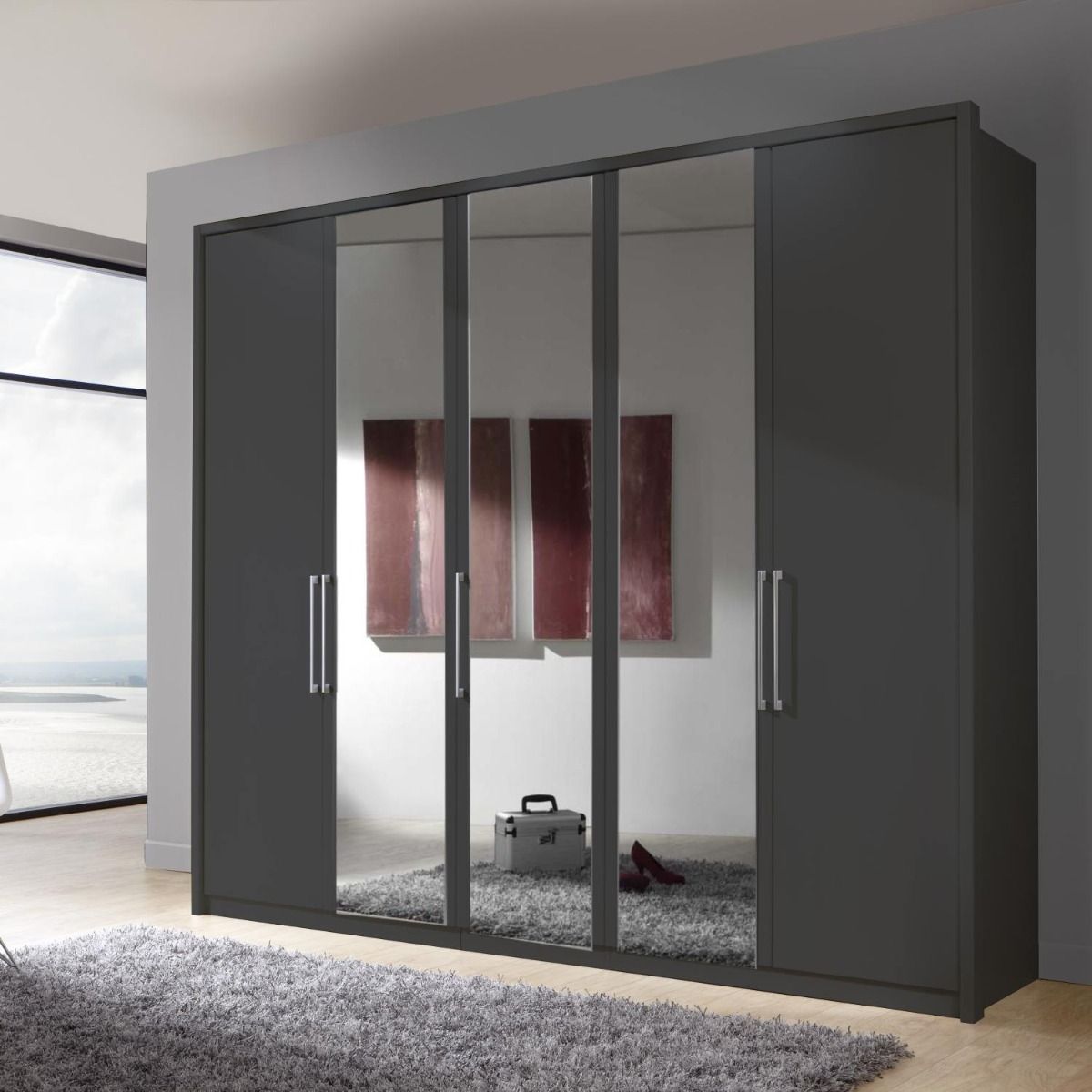 Oakwood Wiemann Berlin Graphite Glass & Mirror Front Hinged Door Wardrobe