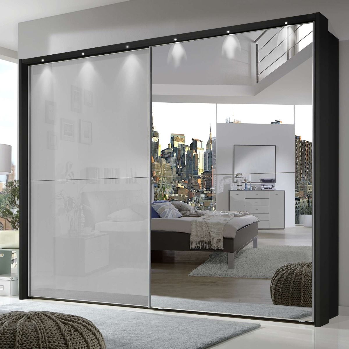Oakwood Wiemann Berlin Sliding Door Wardrobe Graphite & Pebble Grey Glass