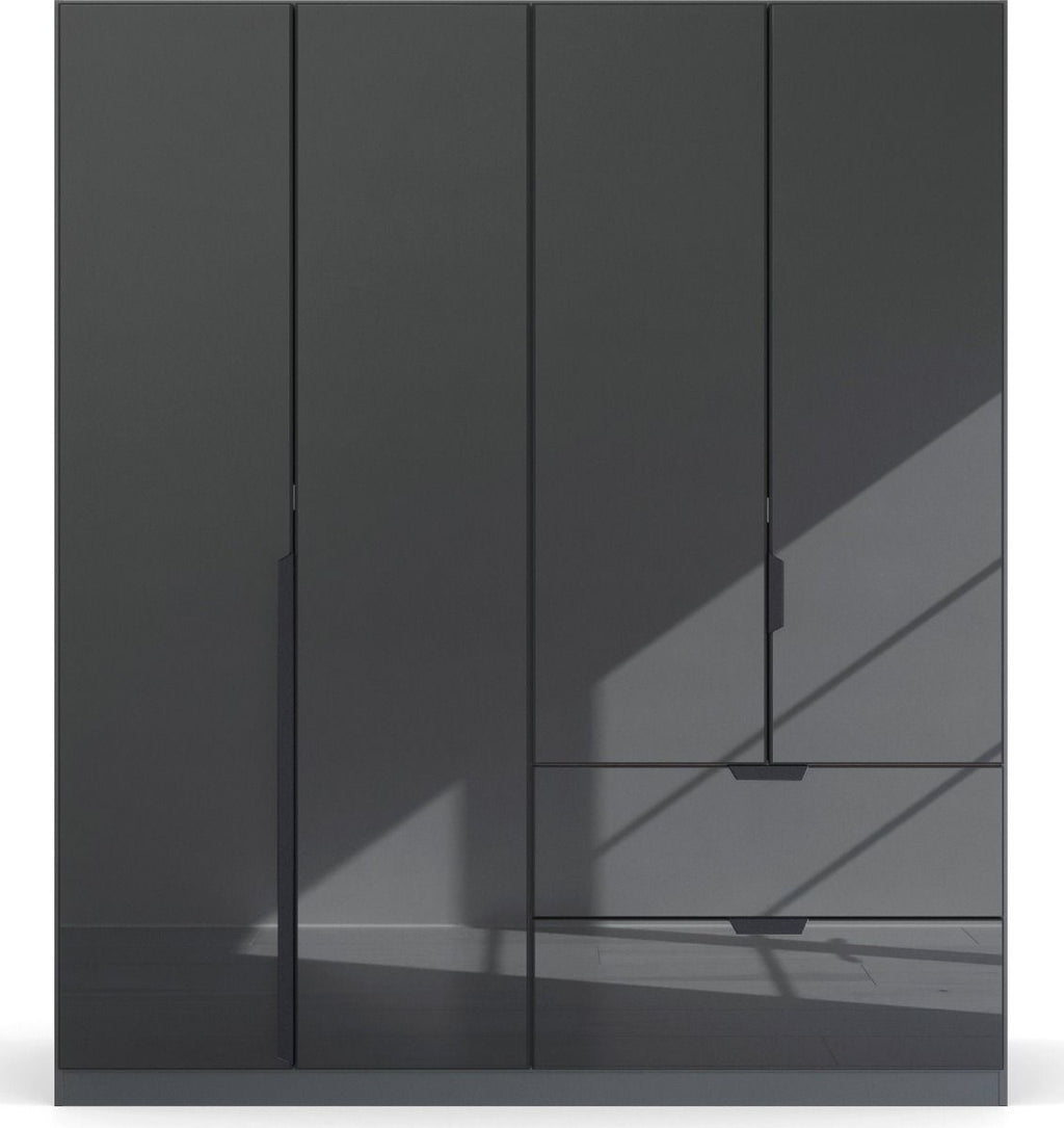 Oakwood Rauch Basalt Glass Modern Quadra Spin 4 Door Combi 181CM Wardrobe