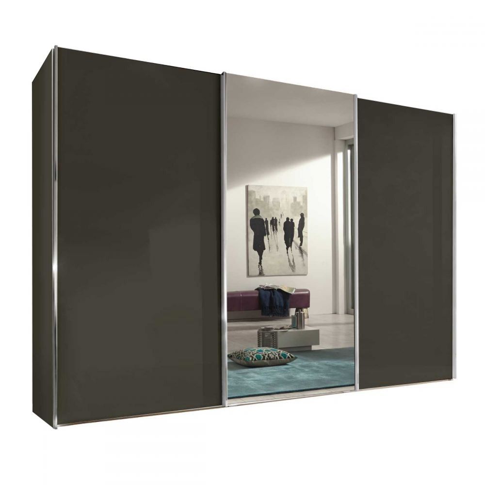 Oakwood Wiemann Miami Plus Black 3 Door Sliding Wardrobe With Mirror 217cm Tall