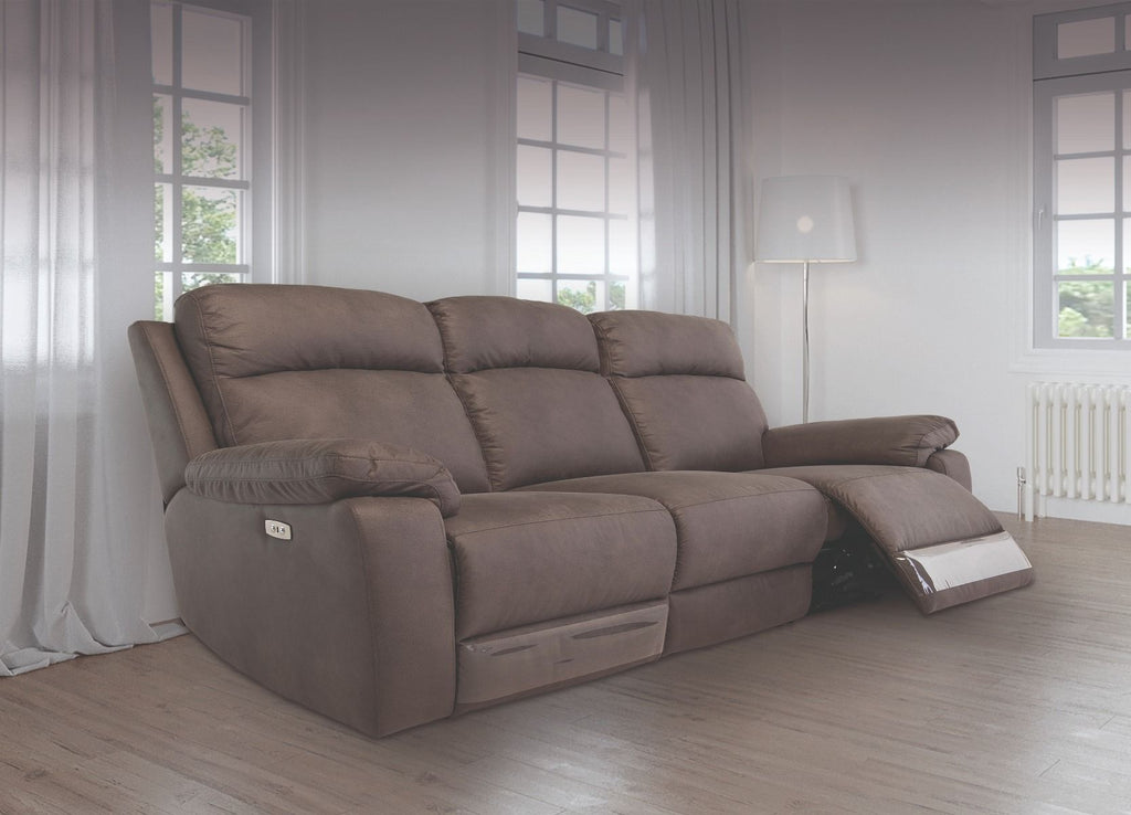 Oakwood Barrow Soft Touch Grey fabric 3 Seater Electric Recliner Sofa