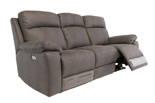 Oakwood Barrow Soft Touch Grey fabric 3 Seater Electric Recliner Sofa