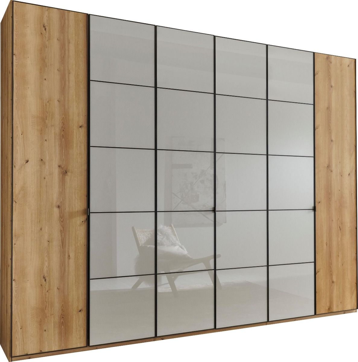 Oakwood Wiemann Quito Bianco Oak and Champagne Glass 6 Door Wardrobe - 300CM