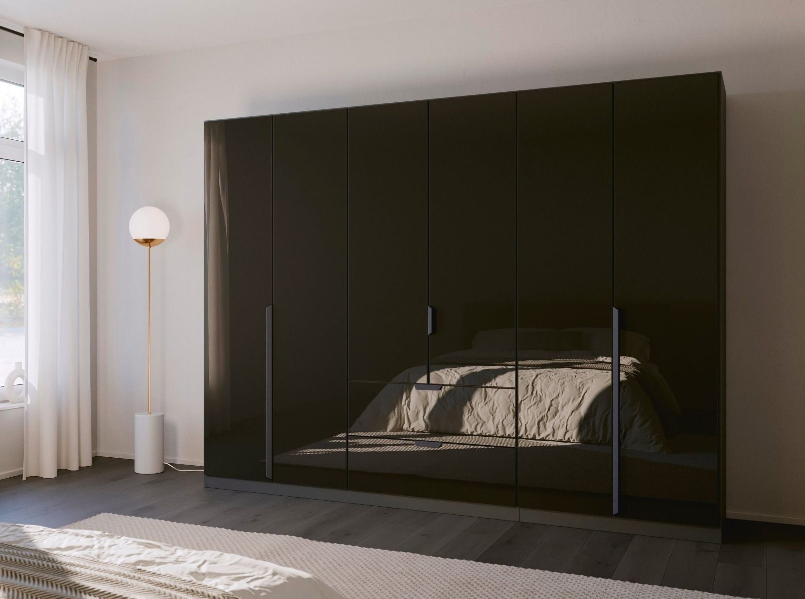Oakwood Rauch Bassalt Glass Modern Quadra Spin 5 Door Combi 226CM Wardrobe