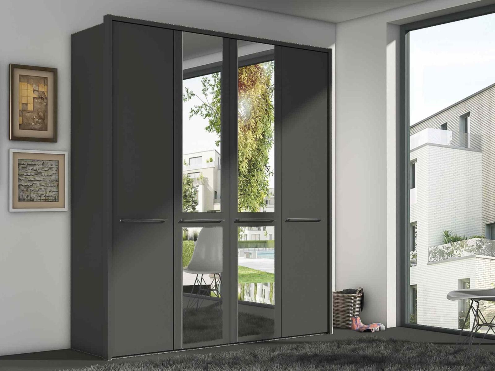 Oakwood Wiemann Cairns Graphite & Mirrored Front Hinged Door Wardrobe - 200CM
